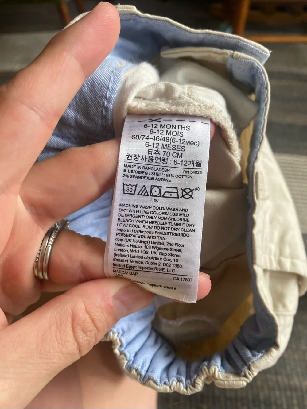 Baby Gap Cream Chino Pants with Light Blue Cuff, 6-12 M